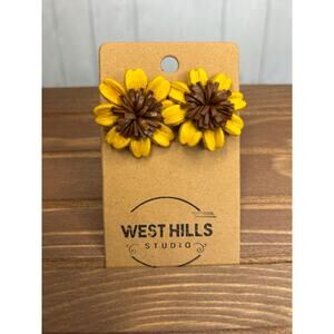 Genuine Leather Yellow Sunflower Earrings Yellow Gerbera Daisy Earrings NEW!